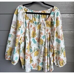Ana Womens Lightweight Tunic Top Size 3X Floral Artsy Popover Mature Beachy Boho